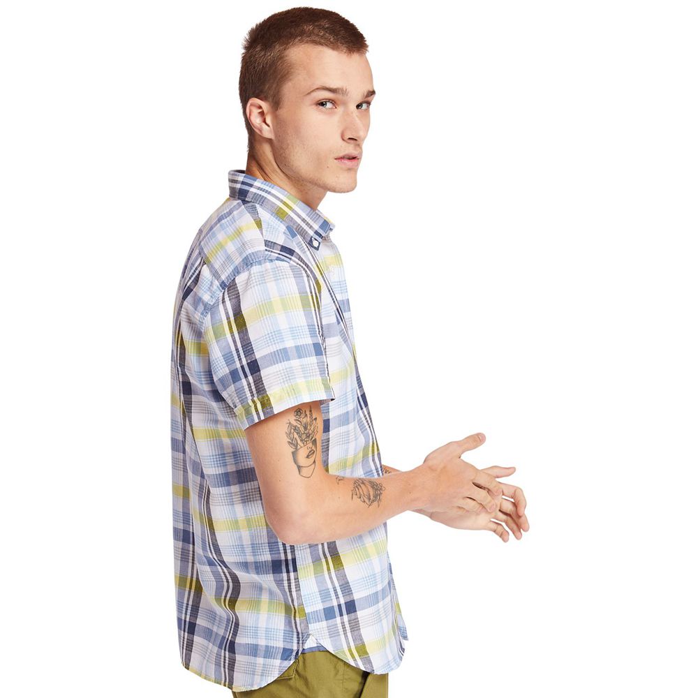 Camisa Timberland Hombre Mill River Slim Fit Madras Azules - Chile HPS-602458